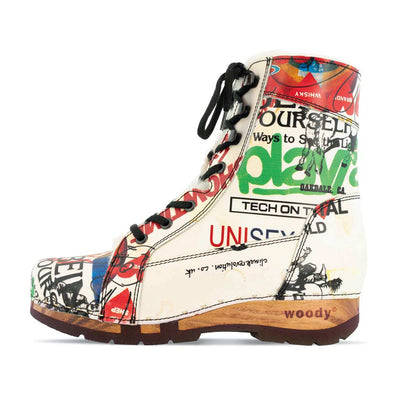[Showtime] Heike Damen Clog Stiefelette, clog lammfell gefütterter clog stiefel damen mit biegsamer nachhaltiger holzsohle, farbe: showtime (by vivienne westwood), holzclogs woody, woody schuhe, woody shoes, handgemachte holzschuhe aus österreich, kärnten