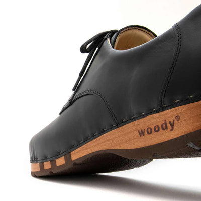 [Schwarz] Jan Herren Clog Halbschuh, leder gefüttert, winter, sommer oder ganzjahres, herren clogs, holzclogs. woody holzschuhe, farbe: schwarz