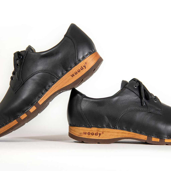 [Schwarz] Jan Herren Clog Halbschuh, leder gefüttert, winter, sommer oder ganzjahres, herren clogs, holzclogs. woody holzschuhe, farbe: schwarz