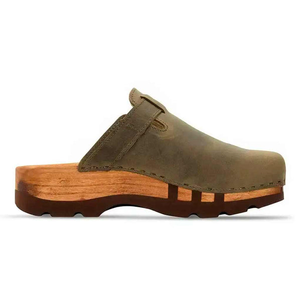 [Oliva] Hubertus Herren Clog mit Stick, biegsame nachhaltige holzsohle, farbe: oliva, holzclogs woody, woody schuhe, woody shoes, handgemachte holzschuhe aus österreich, kärnten
