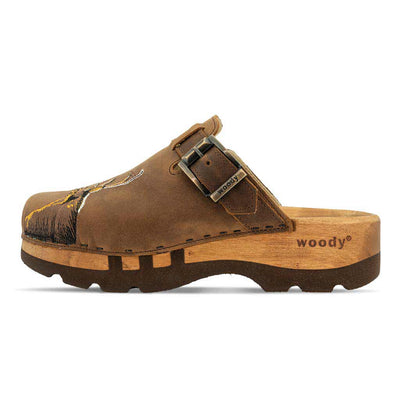 [Tabacco] Hubertus Herren Clog mit Stick, biegsame nachhaltige holzsohle, farbe: tabacco (braun), holzclogs woody, woody schuhe, woody shoes, handgemachte holzschuhe aus österreich, kärnten
