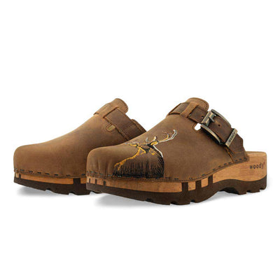 [Tabacco] Hubertus Herren Clog mit Stick, biegsame nachhaltige holzsohle, farbe: tabacco (braun), holzclogs woody, woody schuhe, woody shoes, handgemachte holzschuhe aus österreich, kärnten