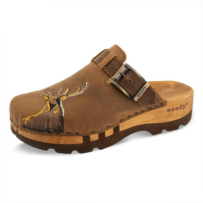 [Tabacco] Hubertus Herren Clog mit Stick, biegsame nachhaltige holzsohle, farbe: tabacco (braun), holzclogs woody, woody schuhe, woody shoes, handgemachte holzschuhe aus österreich, kärnten