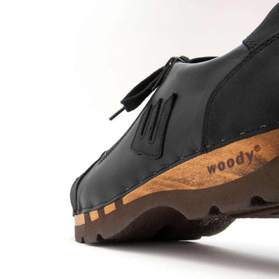[Nero-Schwarz] Jack Herren Clog Sneaker mit biegsamer nachhaltiger holzsohle, farbe: nero-schwar (nappa-glattleder), holzclogs woody, woody schuhe, woody shoes, handgemachte holzschuhe aus österreich, kärnten