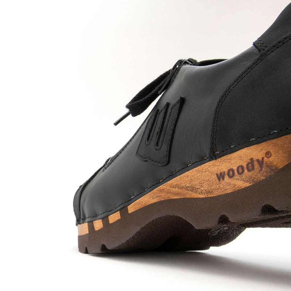 [Nero-Schwarz] Jack Herren Clog Sneaker mit biegsamer nachhaltiger holzsohle, farbe: nero-schwar (nappa-glattleder), holzclogs woody, woody schuhe, woody shoes, handgemachte holzschuhe aus österreich, kärnten