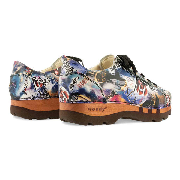 [Sex & Rock'n'Roll] Jack Herren Clog Sneaker mit biegsamer nachhaltiger holzsohle, farbe: weiss (multicolor-print urban style), holzclogs woody, woody schuhe, woody shoes, handgemachte holzschuhe aus österreich, kärnten