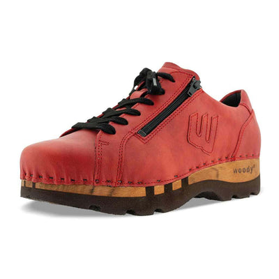 [Rosso] Jack Herren Clog Sneaker mit biegsamer nachhaltiger holzsohle, farbe: rosso (glattleder rot), holzclogs woody, woody schuhe, woody shoes, handgemachte holzschuhe aus österreich, kärnten