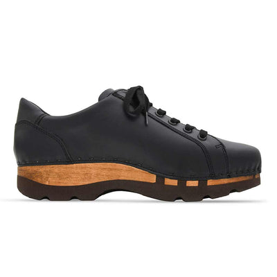 [Nero-Schwarz] Jack Herren Clog Sneaker mit biegsamer nachhaltiger holzsohle, farbe: nero-schwar (nappa-glattleder), holzclogs woody, woody schuhe, woody shoes, handgemachte holzschuhe aus österreich, kärnten