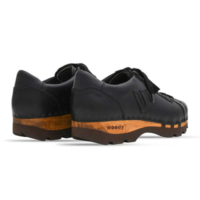 [Nero-Schwarz] Jack Herren Clog Sneaker mit biegsamer nachhaltiger holzsohle, farbe: nero-schwar (nappa-glattleder), holzclogs woody, woody schuhe, woody shoes, handgemachte holzschuhe aus österreich, kärnten