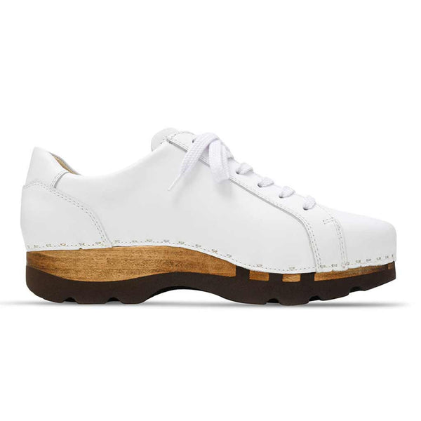 [Weiss] Jack Herren Clog Sneaker mit biegsamer nachhaltiger holzsohle, farbe: weiss (glattleder), holzclogs woody, woody schuhe, woody shoes, handgemachte holzschuhe aus österreich, kärnten