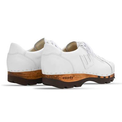 [Weiss] Jack Herren Clog Sneaker mit biegsamer nachhaltiger holzsohle, farbe: weiss (glattleder), holzclogs woody, woody schuhe, woody shoes, handgemachte holzschuhe aus österreich, kärnten