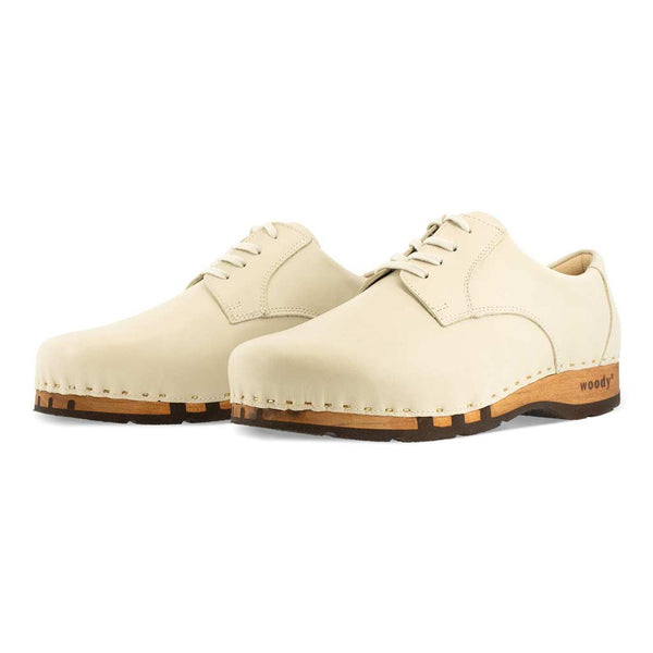 [Creme] Jan Herren Clog Halbschuh, Herren Clogs Sneaker, Herrenclog Sneaker woody, Holzschuh, Holz Clog, Holzsohle. biegsame flexible Holzsohle, Farbe: Creme
