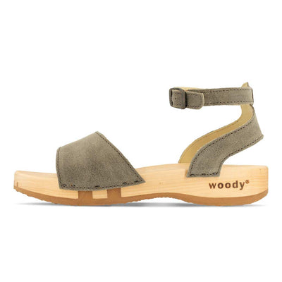[Sand] Jana Damen Clog Sandale mit biegsamer nachhaltiger holzsohle, farbe: sand-warm_grey, holzclogs woody, woody schuhe, woody shoes, handgemachte holzschuhe aus österreich, kärnten
