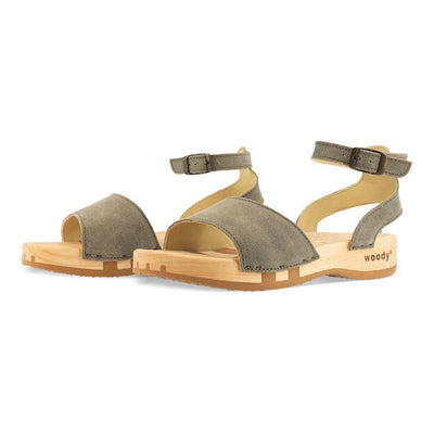 [Sand] Jana Damen Clog Sandale mit biegsamer nachhaltiger holzsohle, farbe: sand-warm_grey, holzclogs woody, woody schuhe, woody shoes, handgemachte holzschuhe aus österreich, kärnten