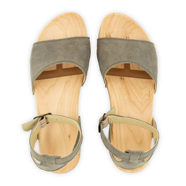 [Sand] Jana Damen Clog Sandale mit biegsamer nachhaltiger holzsohle, farbe: sand-warm_grey, holzclogs woody, woody schuhe, woody shoes, handgemachte holzschuhe aus österreich, kärnten