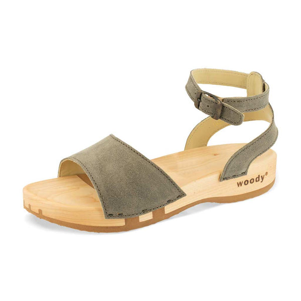 [Sand] Jana Damen Clog Sandale mit biegsamer nachhaltiger holzsohle, farbe: sand-warm_grey, holzclogs woody, woody schuhe, woody shoes, handgemachte holzschuhe aus österreich, kärnten