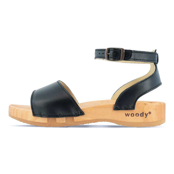 [Schwarz] Jana Damen Clog Sandale mit biegsamer nachhaltiger holzsohle, farbe: schwarz, holzclogs woody, woody schuhe, woody shoes, handgemachte holzschuhe aus österreich, kärnten
