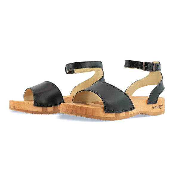 [Schwarz] Jana Damen Clog Sandale mit biegsamer nachhaltiger holzsohle, farbe: schwarz, holzclogs woody, woody schuhe, woody shoes, handgemachte holzschuhe aus österreich, kärnten