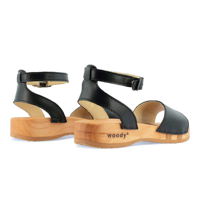 [Schwarz] Jana Damen Clog Sandale mit biegsamer nachhaltiger holzsohle, farbe: schwarz, holzclogs woody, woody schuhe, woody shoes, handgemachte holzschuhe aus österreich, kärnten