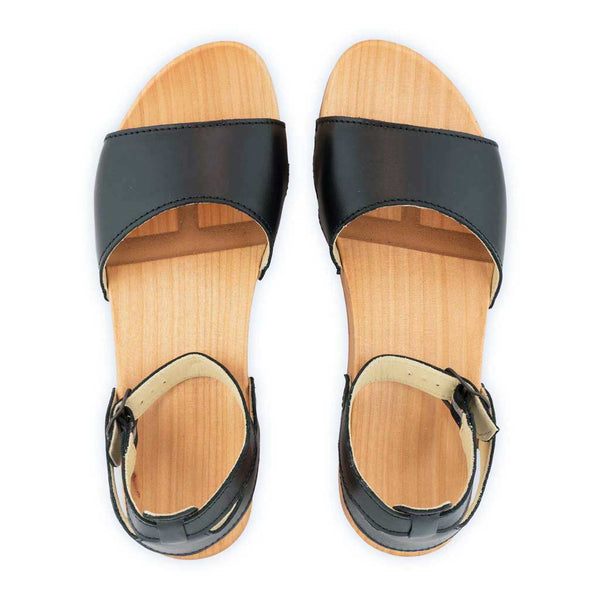 [Schwarz] Jana Damen Clog Sandale mit biegsamer nachhaltiger holzsohle, farbe: schwarz, holzclogs woody, woody schuhe, woody shoes, handgemachte holzschuhe aus österreich, kärnten