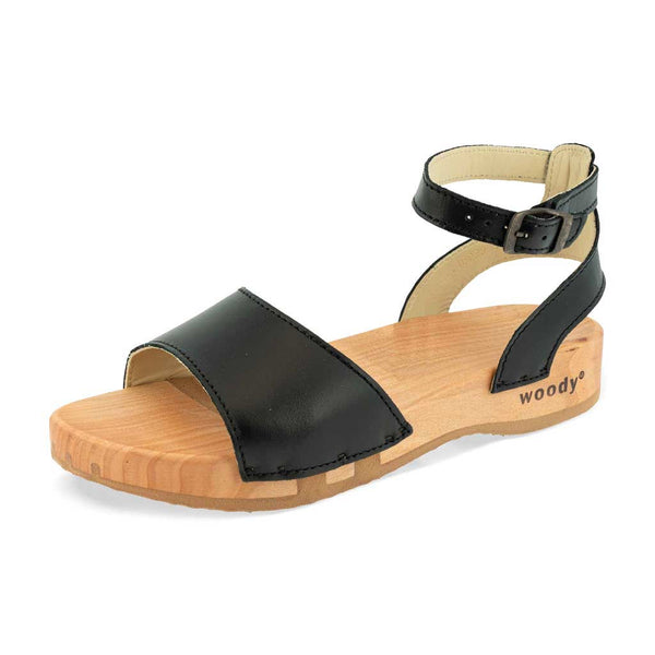 [Schwarz] Jana Damen Clog Sandale mit biegsamer nachhaltiger holzsohle, farbe: schwarz, holzclogs woody, woody schuhe, woody shoes, handgemachte holzschuhe aus österreich, kärnten