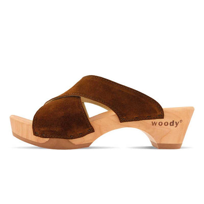 [Hazelnut] Juna Damen Clog Pantolette, farbe: hazelnut (braun), clog pantoletten damen mit biegsamer nachhaltiger weidenholzsohle, holzclogs woody, woody schuhe, woody shoes, handgemachte holzschuhe aus österreich, kärnten