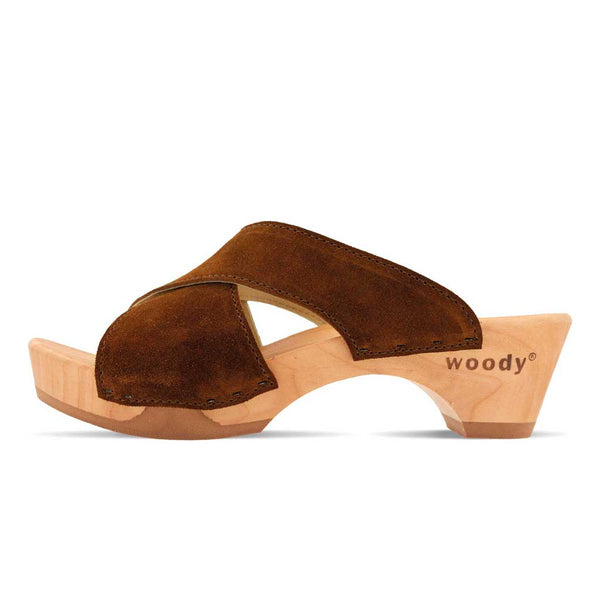 [Hazelnut] Juna Damen Clog Pantolette, farbe: hazelnut (braun), clog pantoletten damen mit biegsamer nachhaltiger weidenholzsohle, holzclogs woody, woody schuhe, woody shoes, handgemachte holzschuhe aus österreich, kärnten