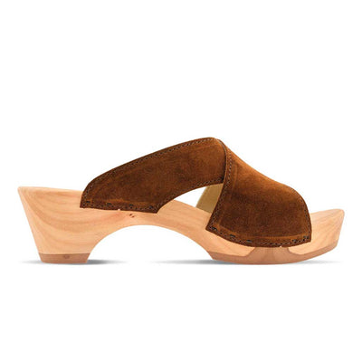 [Hazelnut] Juna Damen Clog Pantolette, farbe: hazelnut (braun), clog pantoletten damen mit biegsamer nachhaltiger weidenholzsohle, holzclogs woody, woody schuhe, woody shoes, handgemachte holzschuhe aus österreich, kärnten