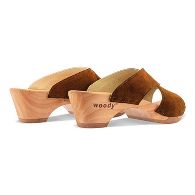 [Hazelnut] Juna Damen Clog Pantolette, farbe: hazelnut (braun), clog pantoletten damen mit biegsamer nachhaltiger weidenholzsohle, holzclogs woody, woody schuhe, woody shoes, handgemachte holzschuhe aus österreich, kärnten