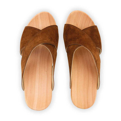 [Hazelnut] Juna Damen Clog Pantolette, farbe: hazelnut (braun), clog pantoletten damen mit biegsamer nachhaltiger weidenholzsohle, holzclogs woody, woody schuhe, woody shoes, handgemachte holzschuhe aus österreich, kärnten