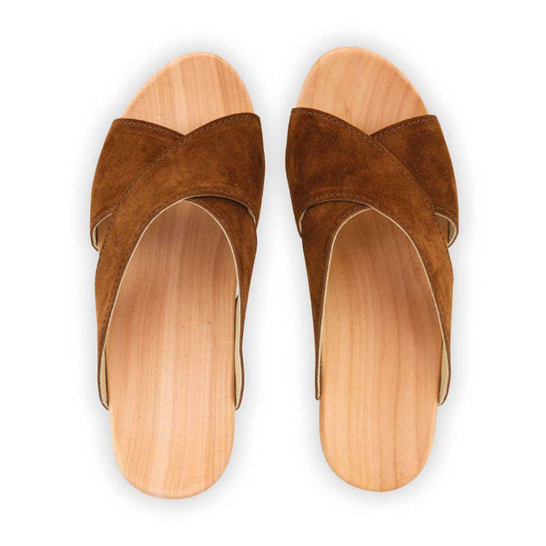 [Hazelnut] Juna Damen Clog Pantolette, farbe: hazelnut (braun), clog pantoletten damen mit biegsamer nachhaltiger weidenholzsohle, holzclogs woody, woody schuhe, woody shoes, handgemachte holzschuhe aus österreich, kärnten