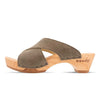 [Sand] Juna Damen Clog Pantolette, farbe: sand (warm grey), clog pantoletten damen mit biegsamer nachhaltiger weidenholzsohle, holzclogs woody, woody schuhe, woody shoes, handgemachte holzschuhe aus österreich, kärnten