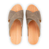 [Sand] Juna Damen Clog Pantolette, farbe: sand (warm grey), clog pantoletten damen mit biegsamer nachhaltiger weidenholzsohle, holzclogs woody, woody schuhe, woody shoes, handgemachte holzschuhe aus österreich, kärnten