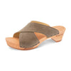 [Sand] Juna Damen Clog Pantolette, farbe: sand (warm grey), clog pantoletten damen mit biegsamer nachhaltiger weidenholzsohle, holzclogs woody, woody schuhe, woody shoes, handgemachte holzschuhe aus österreich, kärnten