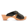 [Schwarz] Juna Damen Clog Pantolette, farbe: schwarz, clog pantoletten damen mit biegsamer nachhaltiger weidenholzsohle, holzclogs woody, woody schuhe, woody shoes, handgemachte holzschuhe aus österreich, kärnten