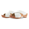 [Weiss] Juna Damen Clog Pantolette, farbe: weiss, clog pantoletten damen mit biegsamer nachhaltiger weidenholzsohle, holzclogs woody, woody schuhe, woody shoes, handgemachte holzschuhe aus österreich, kärnten