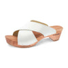 [Weiss] Juna Damen Clog Pantolette, farbe: weiss, clog pantoletten damen mit biegsamer nachhaltiger weidenholzsohle, holzclogs woody, woody schuhe, woody shoes, handgemachte holzschuhe aus österreich, kärnten