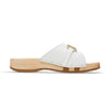 [Weiss mit Schmuck] Farah Damen Clog Pantolette – elegant, mit biegsamer Sohle aus nachhaltigem Weidenholz, Farbe: weiss (mit goldener und strassbesetzter Zierschnalle)