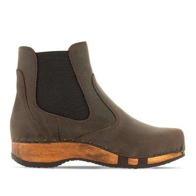 [Caffe] Jutta Damen Clog Stiefelette mit biegsamer nachhaltiger holzsohle, farbe: caffe (braun), der bestseller, holzclogs woody, woody schuhe, woody shoes, handgemachte holzschuhe aus österreich, kärnten