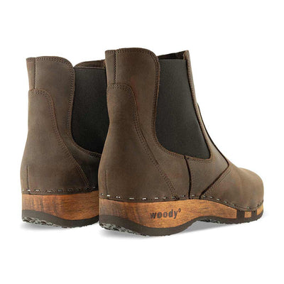 [Caffe] Jutta Damen Clog Stiefelette mit biegsamer nachhaltiger holzsohle, farbe: caffe (braun), der bestseller, holzclogs woody, woody schuhe, woody shoes, handgemachte holzschuhe aus österreich, kärnten