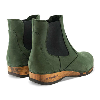 [Forest] Jutta Damen Clog Stiefelette mit biegsamer nachhaltiger holzsohle, farbe: forest (gruen), der bestseller, holzclogs woody, woody schuhe, woody shoes, handgemachte holzschuhe aus österreich, kärnten