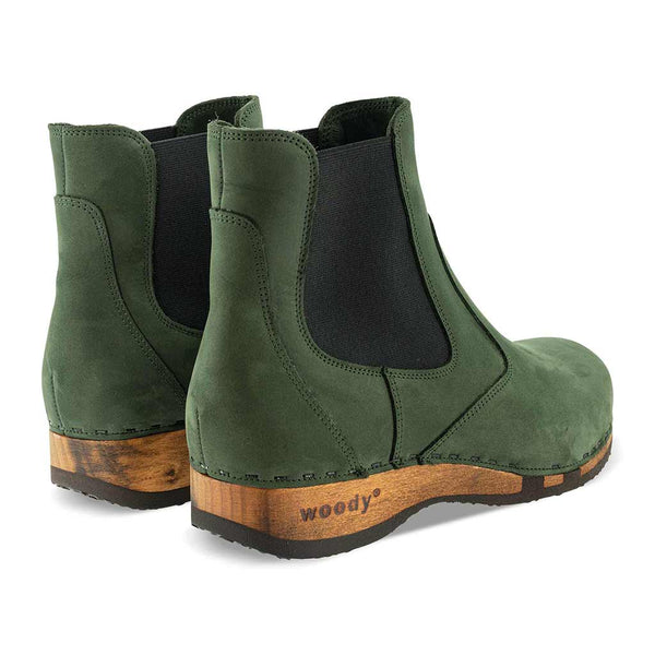 [Forest] Jutta Damen Clog Stiefelette mit biegsamer nachhaltiger holzsohle, farbe: forest (gruen), der bestseller, holzclogs woody, woody schuhe, woody shoes, handgemachte holzschuhe aus österreich, kärnten