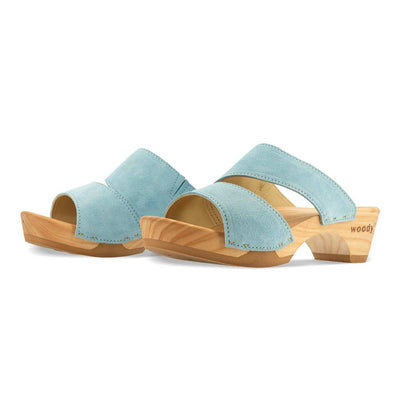 [Baby Blue] Kate Damen Clog Pantolette, farbe: baby blue (hellblau)_clogs pantoletten damen mit biegsamer nachhaltiger weidenholzsohle, holzclogs woody, woody schuhe, woody shoes, handgemachte holzschuhe aus österreich, kärnten