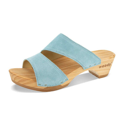 [Baby Blue] Kate Damen Clog Pantolette, farbe: baby blue (hellblau)_clogs pantoletten damen mit biegsamer nachhaltiger weidenholzsohle, holzclogs woody, woody schuhe, woody shoes, handgemachte holzschuhe aus österreich, kärnten
