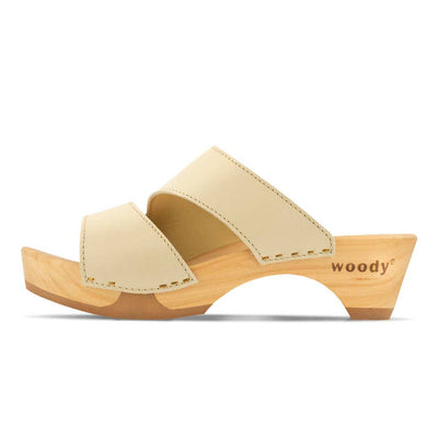 [Creme] Kate Damen Clog Pantolette, farbe: creme_clogs pantoletten damen mit biegsamer nachhaltiger weidenholzsohle, holzclogs woody, woody schuhe, woody shoes, handgemachte holzschuhe aus österreich, kärnten
