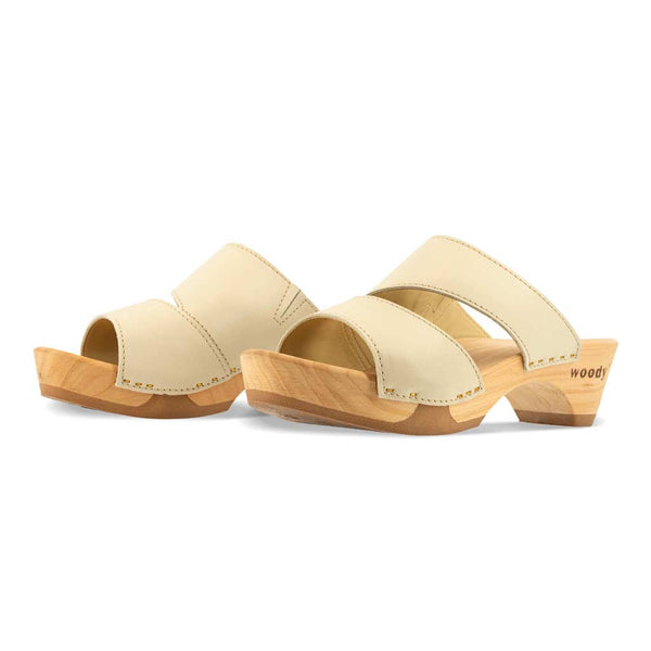 [Creme] Kate Damen Clog Pantolette, farbe: creme_clogs pantoletten damen mit biegsamer nachhaltiger weidenholzsohle, holzclogs woody, woody schuhe, woody shoes, handgemachte holzschuhe aus österreich, kärnten