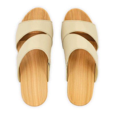 [Creme] Kate Damen Clog Pantolette, farbe: creme_clogs pantoletten damen mit biegsamer nachhaltiger weidenholzsohle, holzclogs woody, woody schuhe, woody shoes, handgemachte holzschuhe aus österreich, kärnten