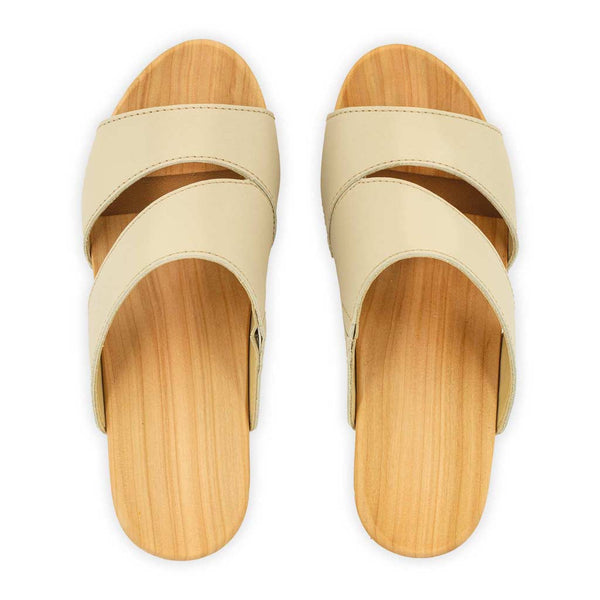 [Creme] Kate Damen Clog Pantolette, farbe: creme_clogs pantoletten damen mit biegsamer nachhaltiger weidenholzsohle, holzclogs woody, woody schuhe, woody shoes, handgemachte holzschuhe aus österreich, kärnten