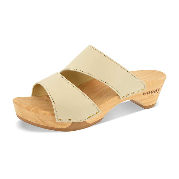[Creme] Kate Damen Clog Pantolette, farbe: creme_clogs pantoletten damen mit biegsamer nachhaltiger weidenholzsohle, holzclogs woody, woody schuhe, woody shoes, handgemachte holzschuhe aus österreich, kärnten