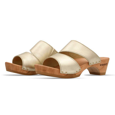 [Gold] Kate Damen Clog Pantolette, farbe: gold_clogs pantoletten damen mit biegsamer nachhaltiger weidenholzsohle, holzclogs woody, woody schuhe, woody shoes, handgemachte holzschuhe aus österreich, kärnten